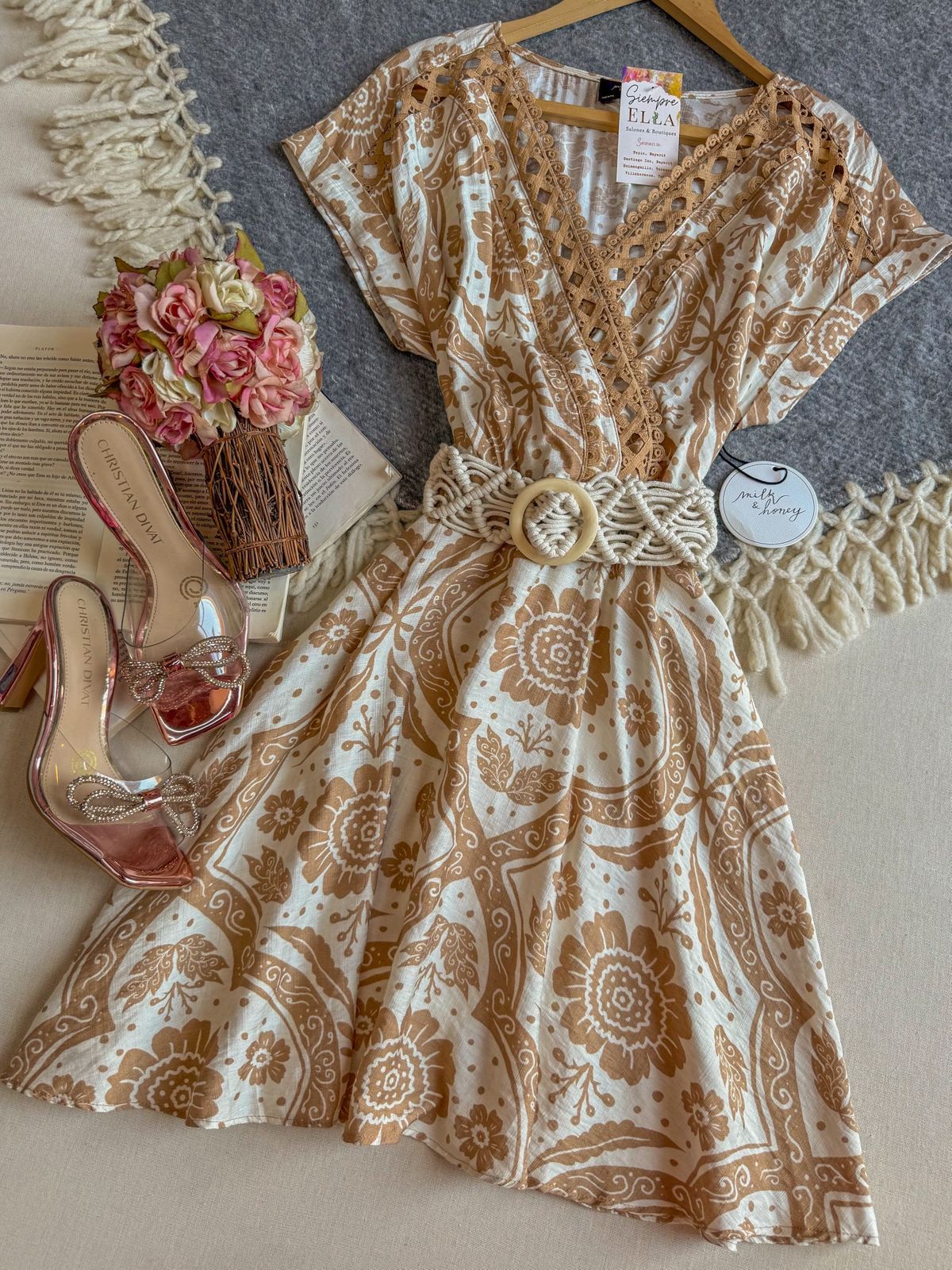 Vestido Cafe Importación Premium Corto Manga Corta