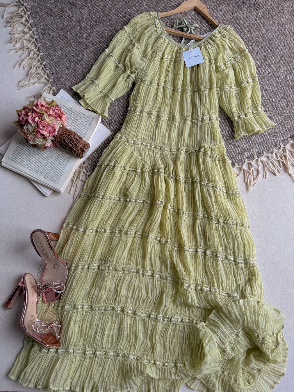 Vestido Verde Importación Premium Largo Manga 3/4