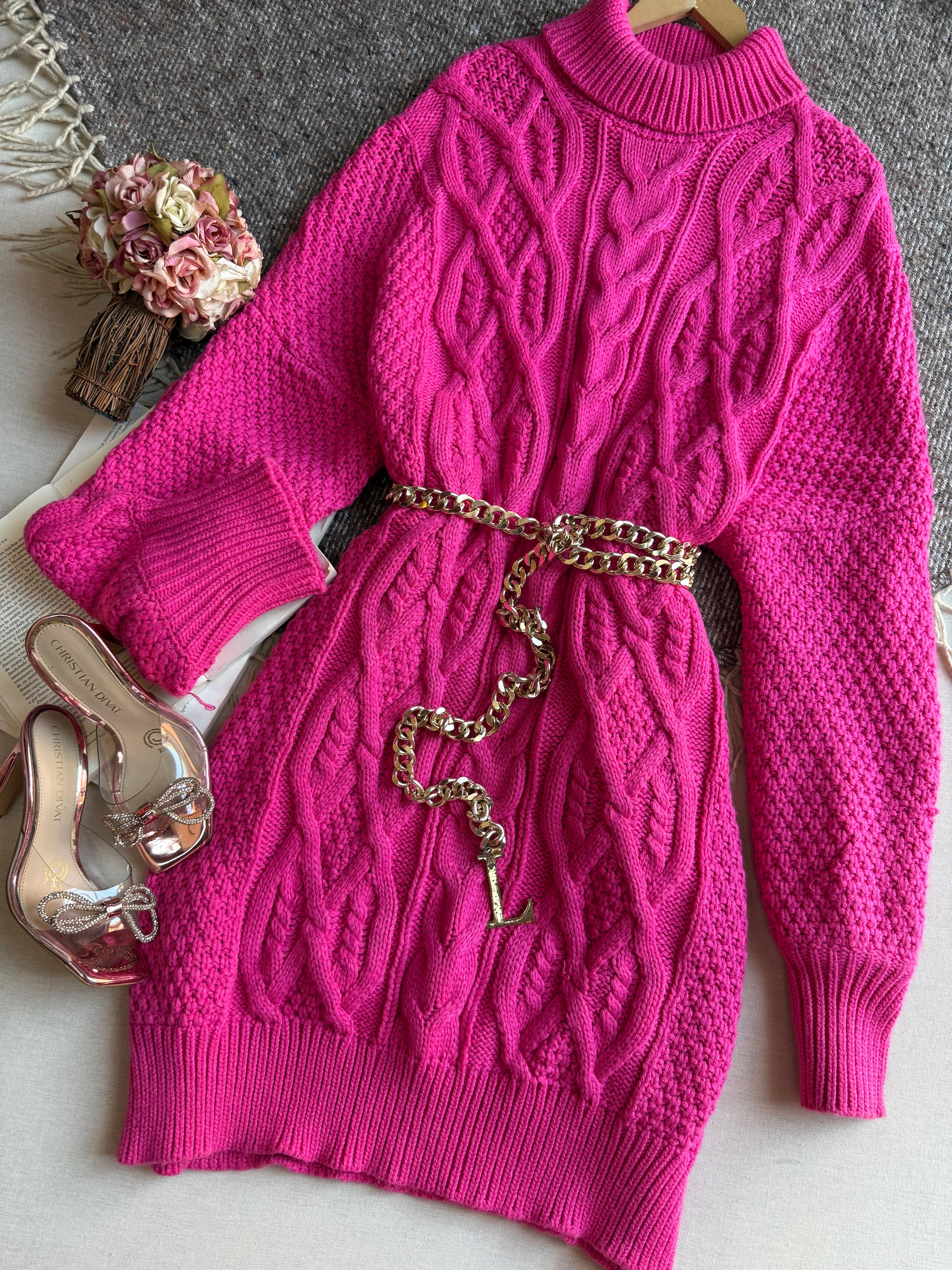 Vestido Rosa Importación Premium Corto Manga Larga