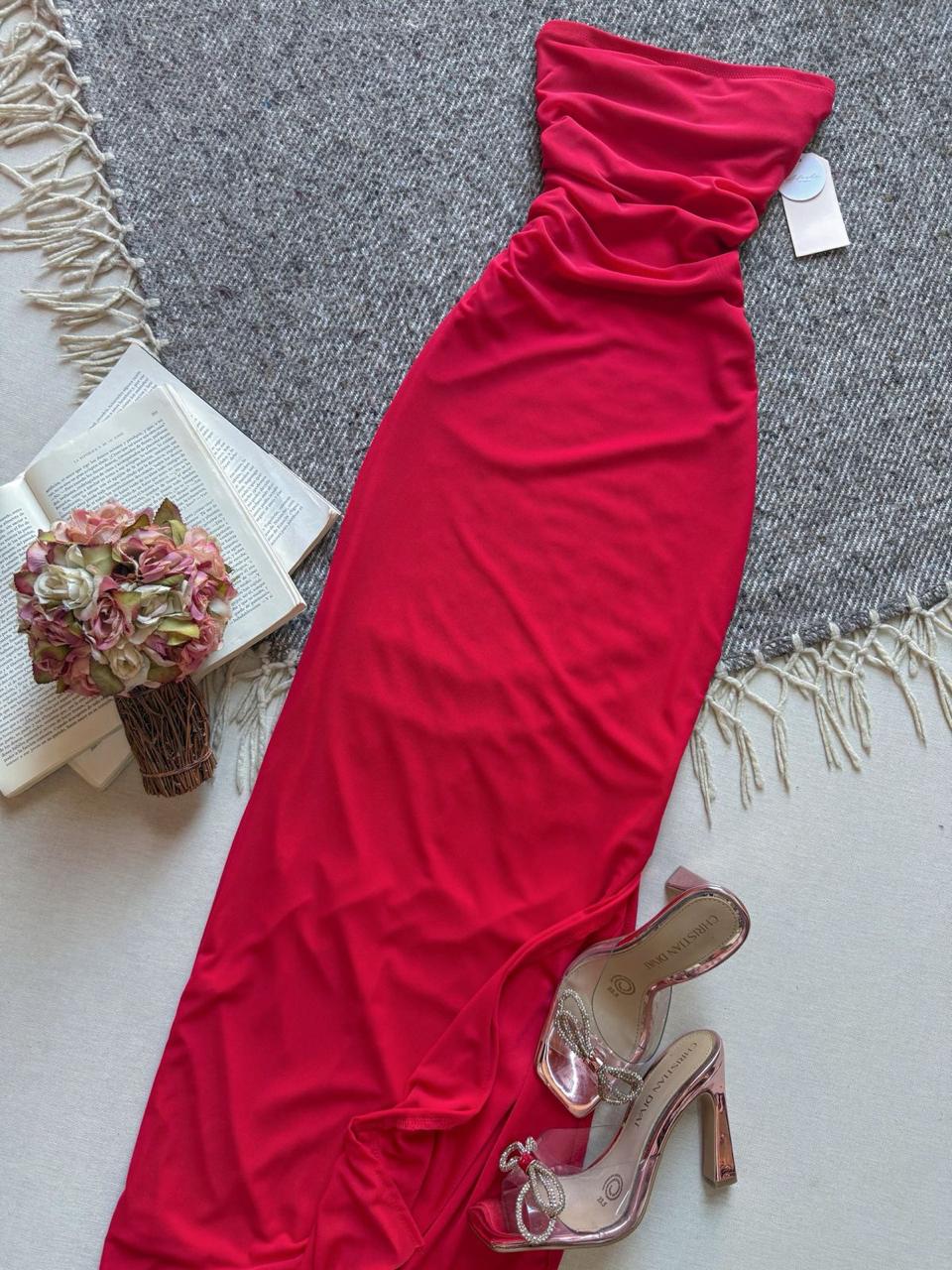 Vestido Rojo Importación Premium Midi Straple