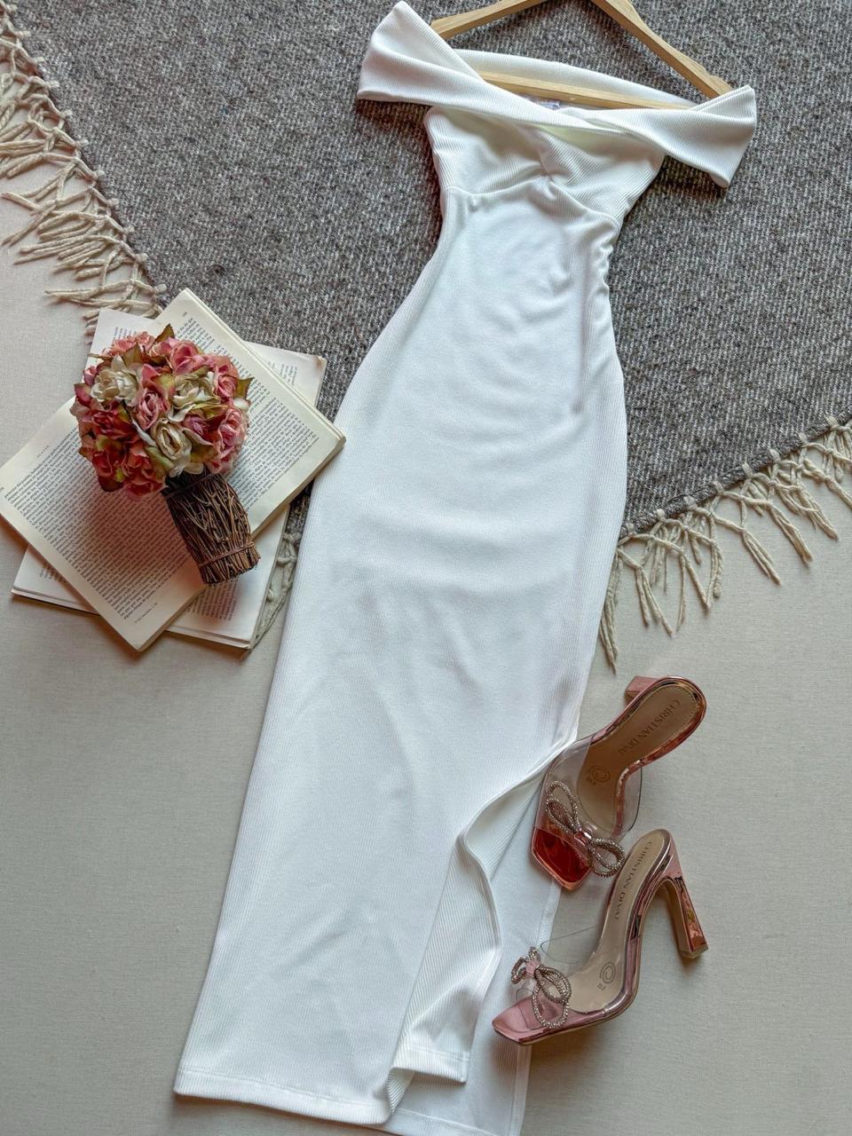 Vestido Blanco Importación Premium Midi Manga Corta