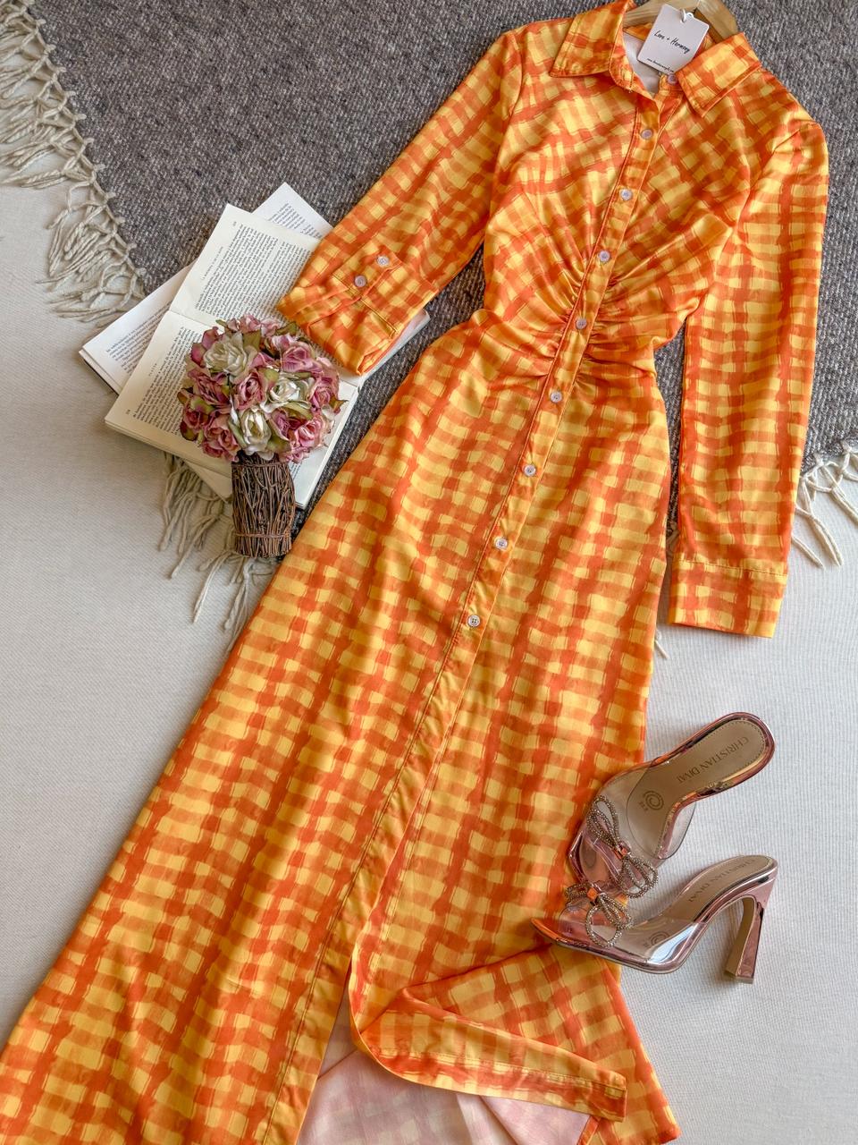 Vestido Naranja de la marca Importación Premium talla Largo con manga Manga Larga