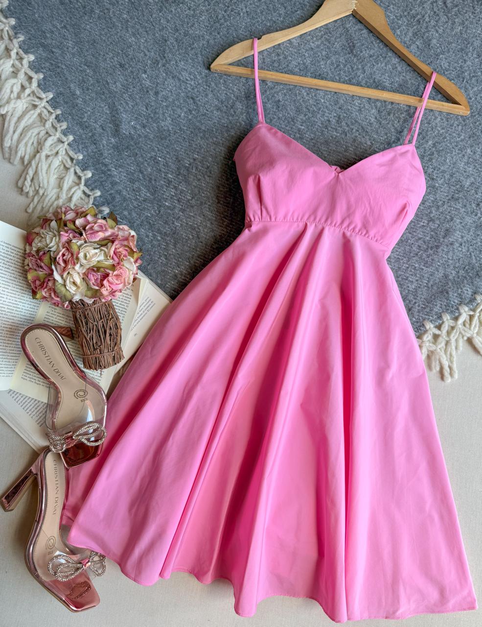 Vestido Rosa Heyson Corto Tirantes Moñote Trasero
