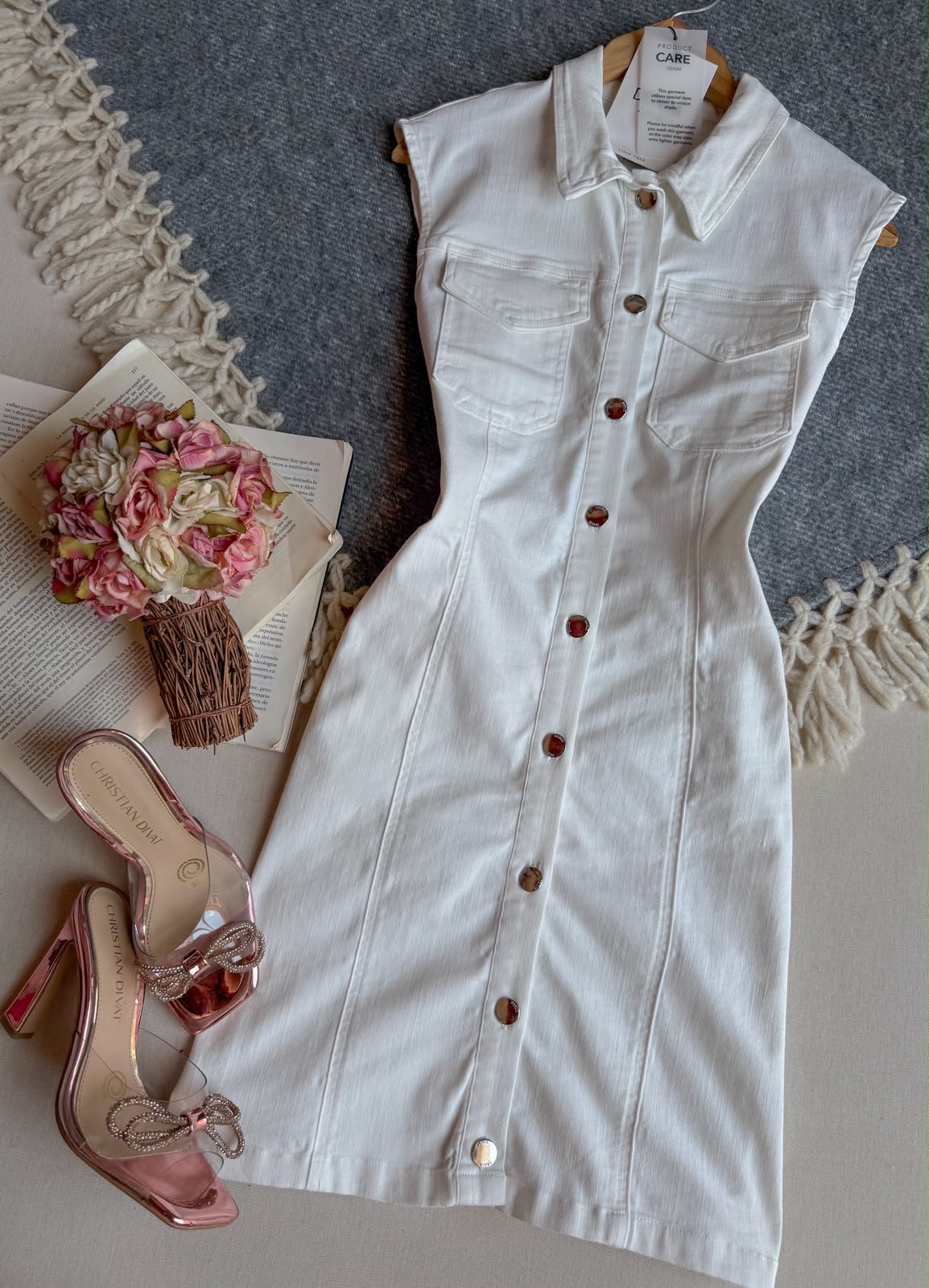 Vestido Blanco love Love Tree Corto Sin Sin Manga Demin Con Botones