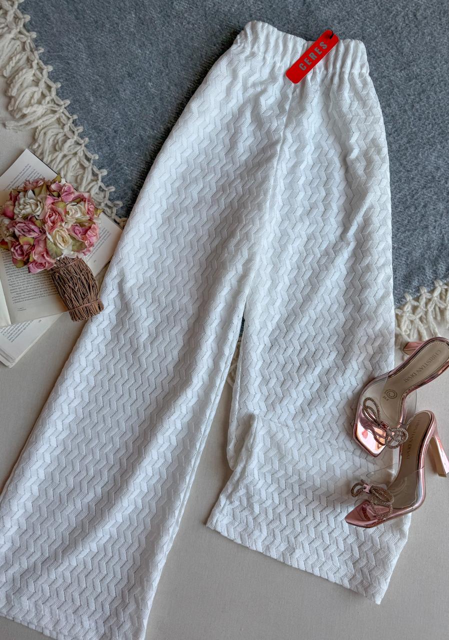 Pantalon Blanco Ceres Largo Encaje Suavecito Con Elastico En Cintura