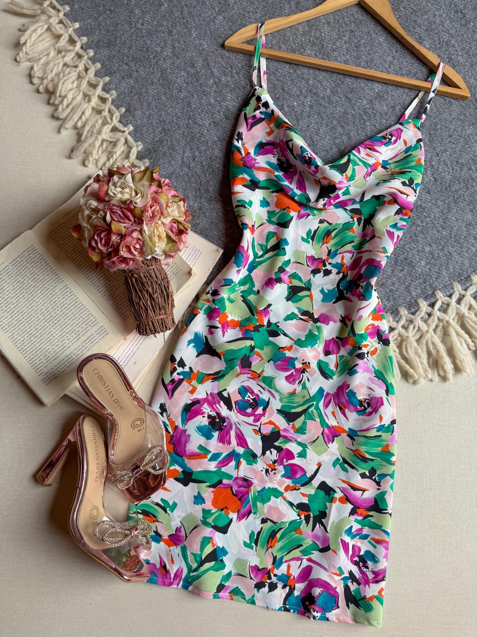 Vestido Blanco Love + Armony Corto Tirantes Con Manchas Multicolor