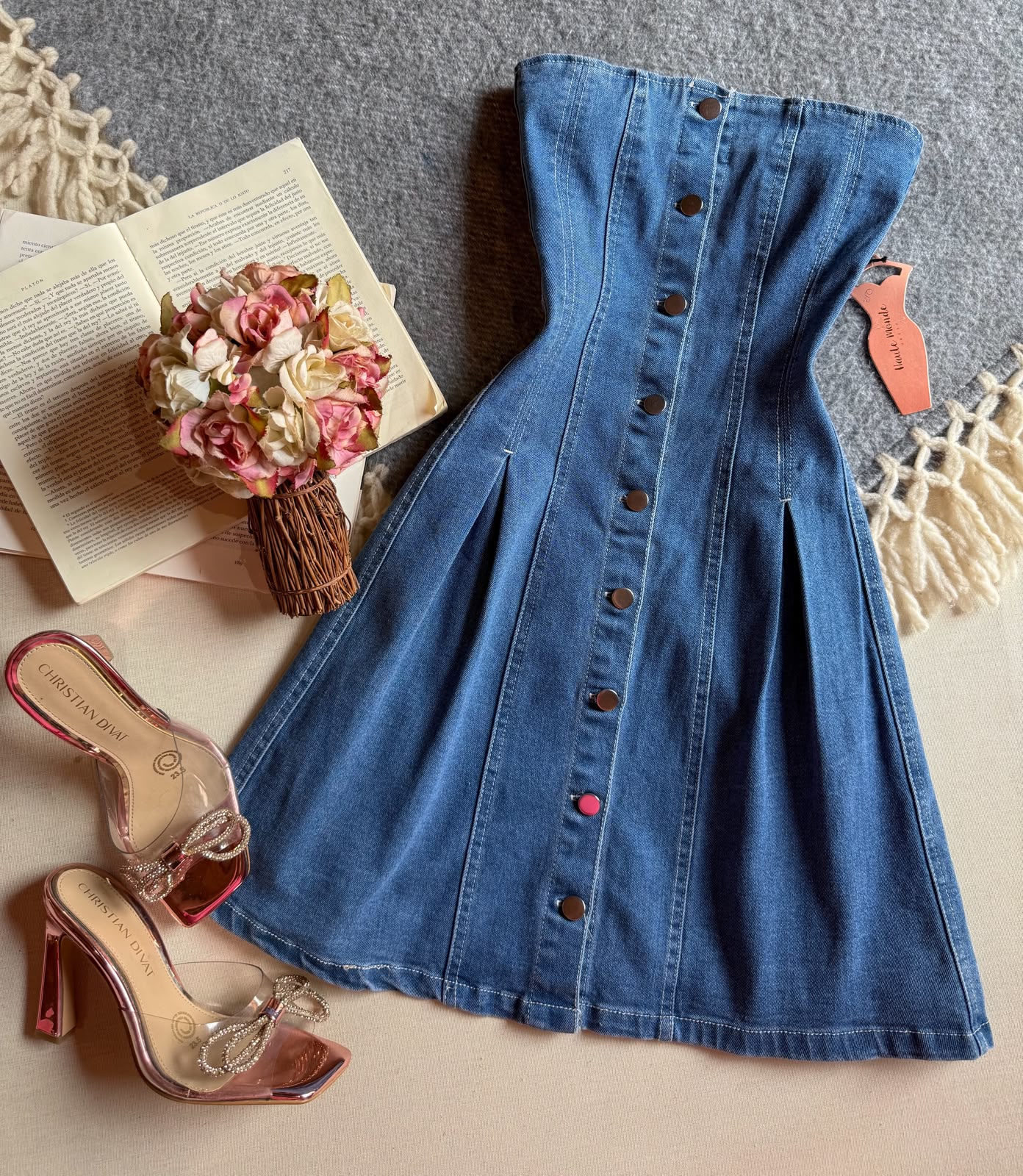 Vestido Azul Fuerte Haute Monde Corto Straple De Botones Corte A