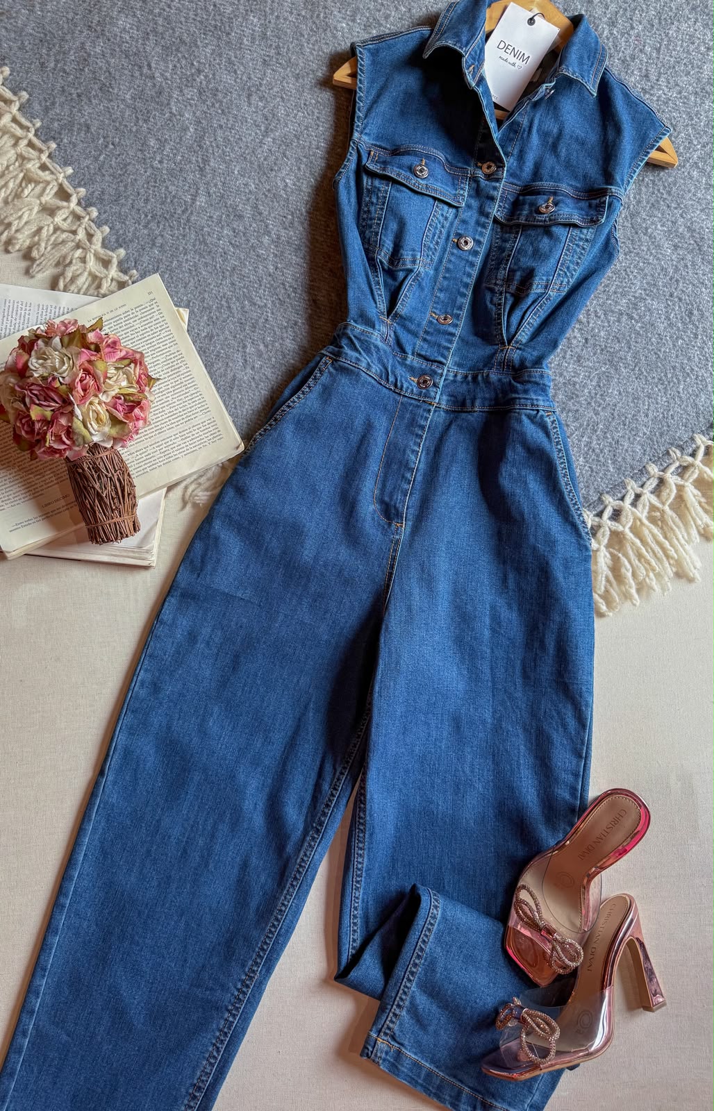 Jumpsuit Azul Love Tree Largo Sin Manga Demin Con Botones