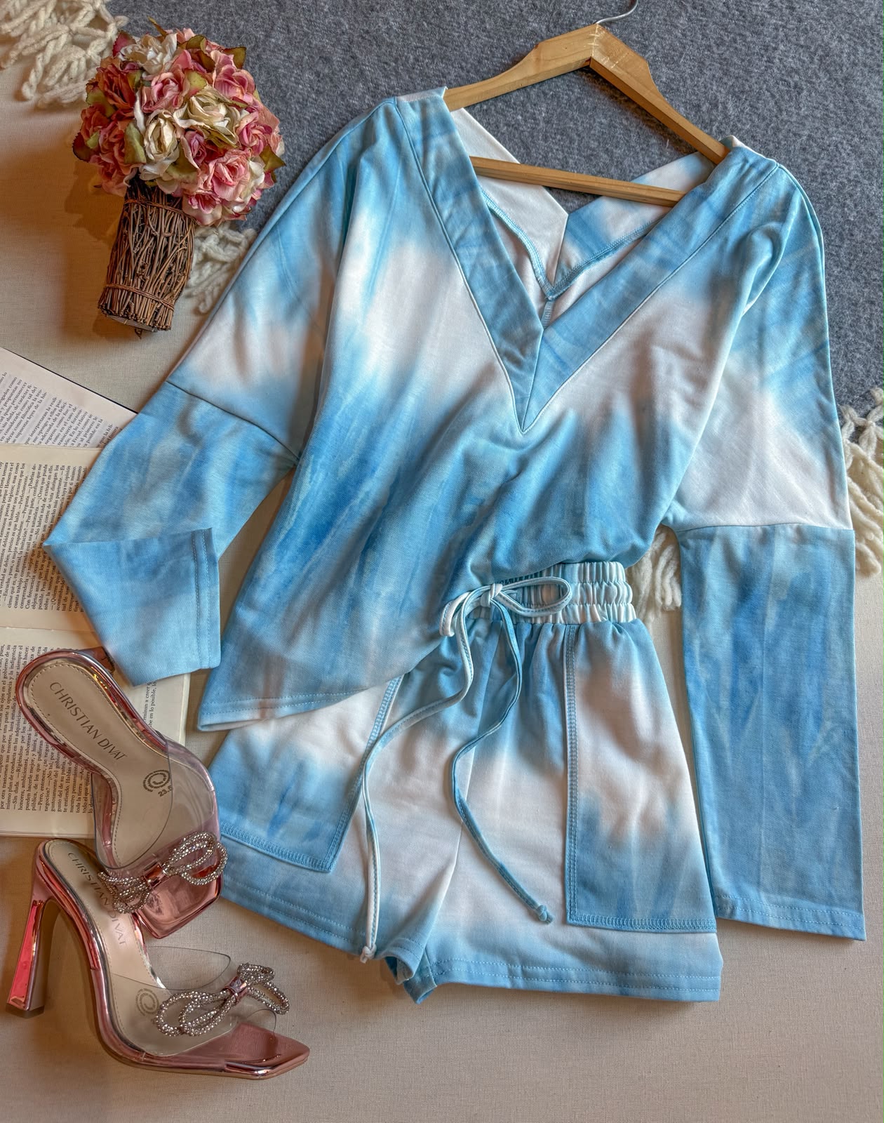 Conjunto Short Azul cielo INA Corto Manga Larga La Sudadera Tie Dye