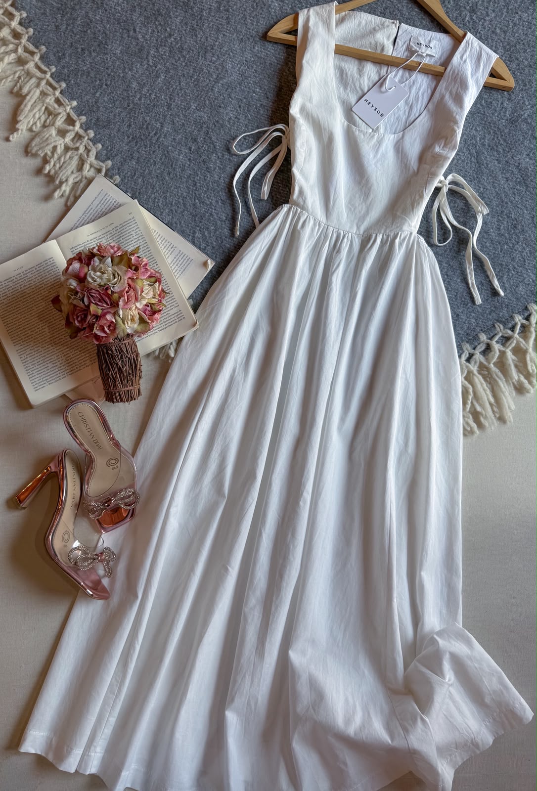 Vestido Blanco Heyson Midi Sin Manga Aberturas En Cintura