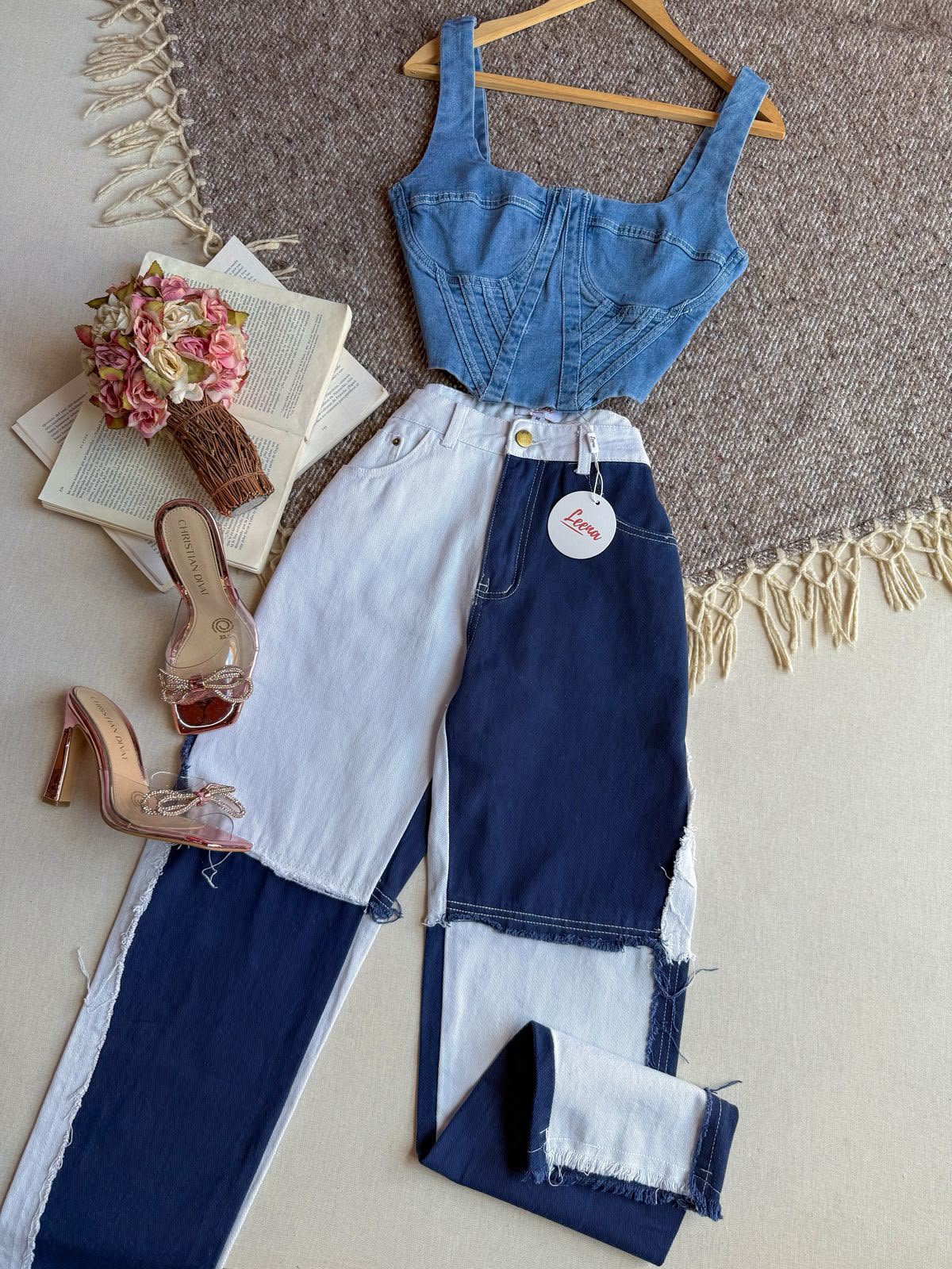 Jeans Azul Leena Largo Bicolor 