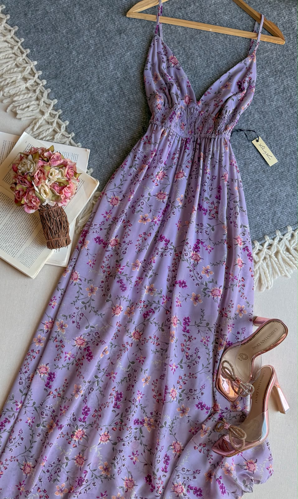 Vestido Lila Liberty Largo Tirantes Con Florecitas