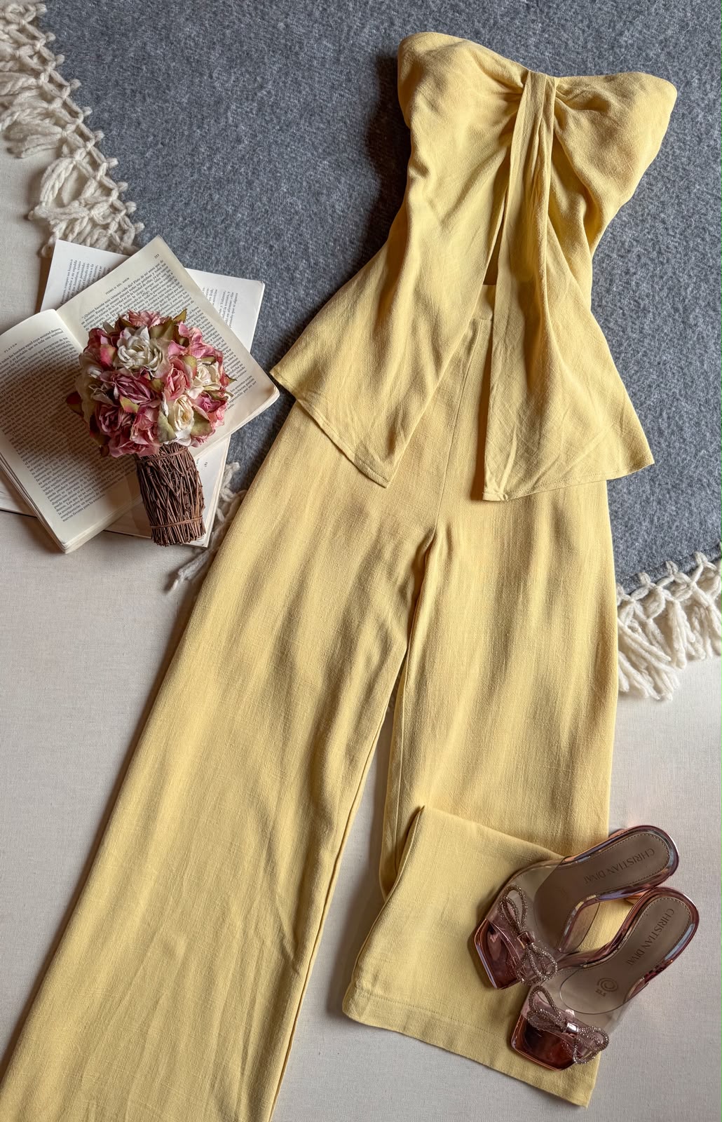 Conjunto Pantalon Amarillo Heyson Largo Straple Con Abertura 