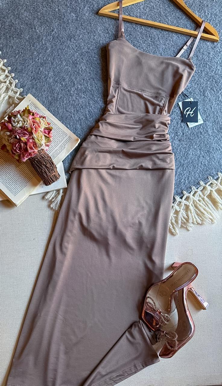 Vestido Cafe Haute Monde Midi Tirantes Corrugado Asimetrico En  Cintura y Mayita