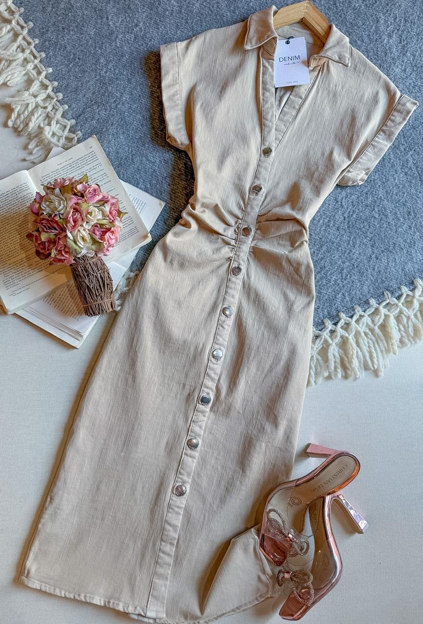 Vestido Beige Love Tree Midi Manga Corta 