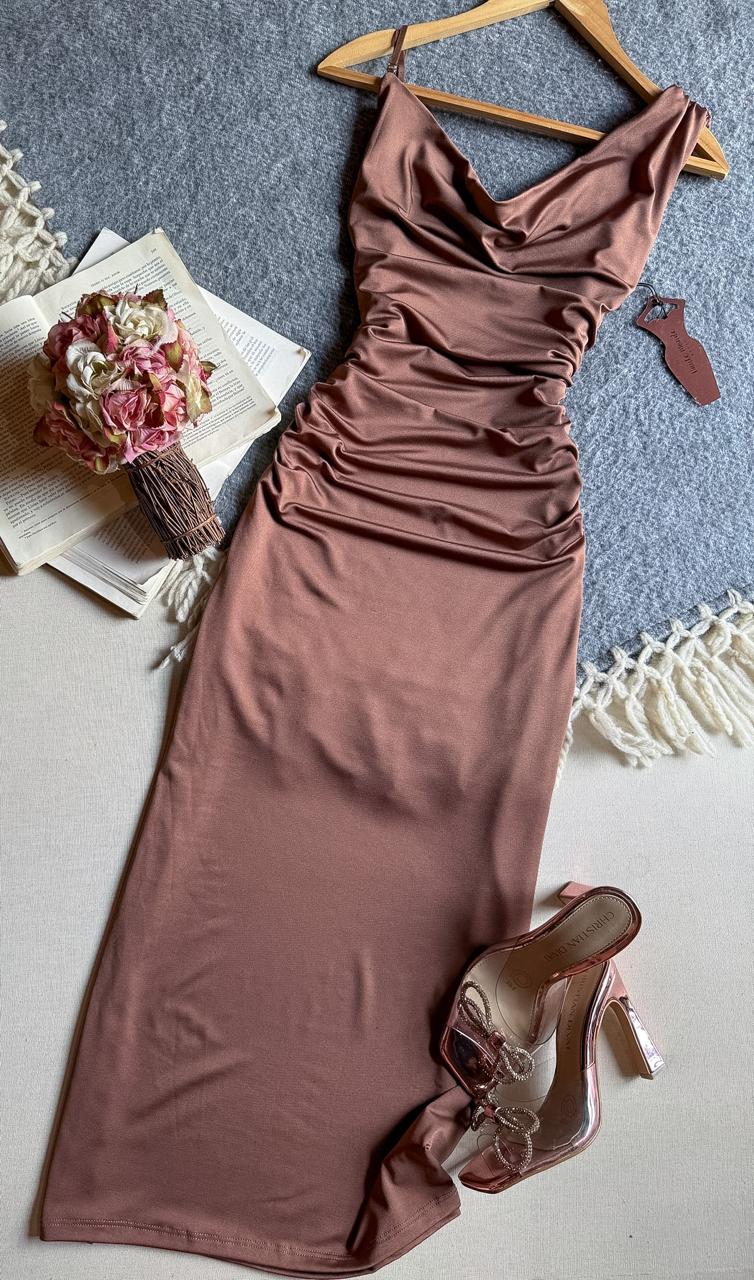 Vestido Cafe Haute Monde Midi Tirantes Corrugado Cuello Amaca