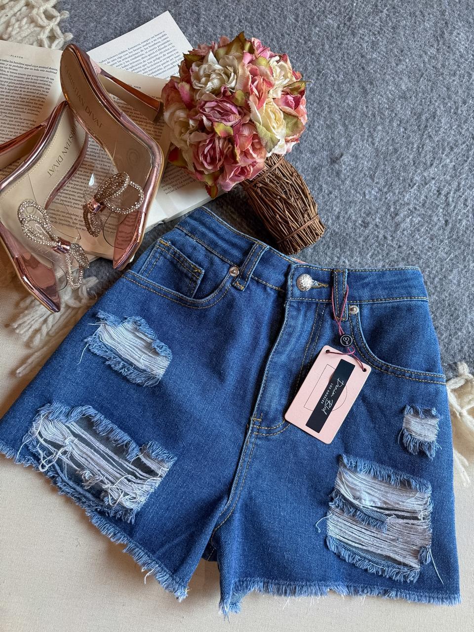 Short Azul D Denim Blud Corto Rasgado 
