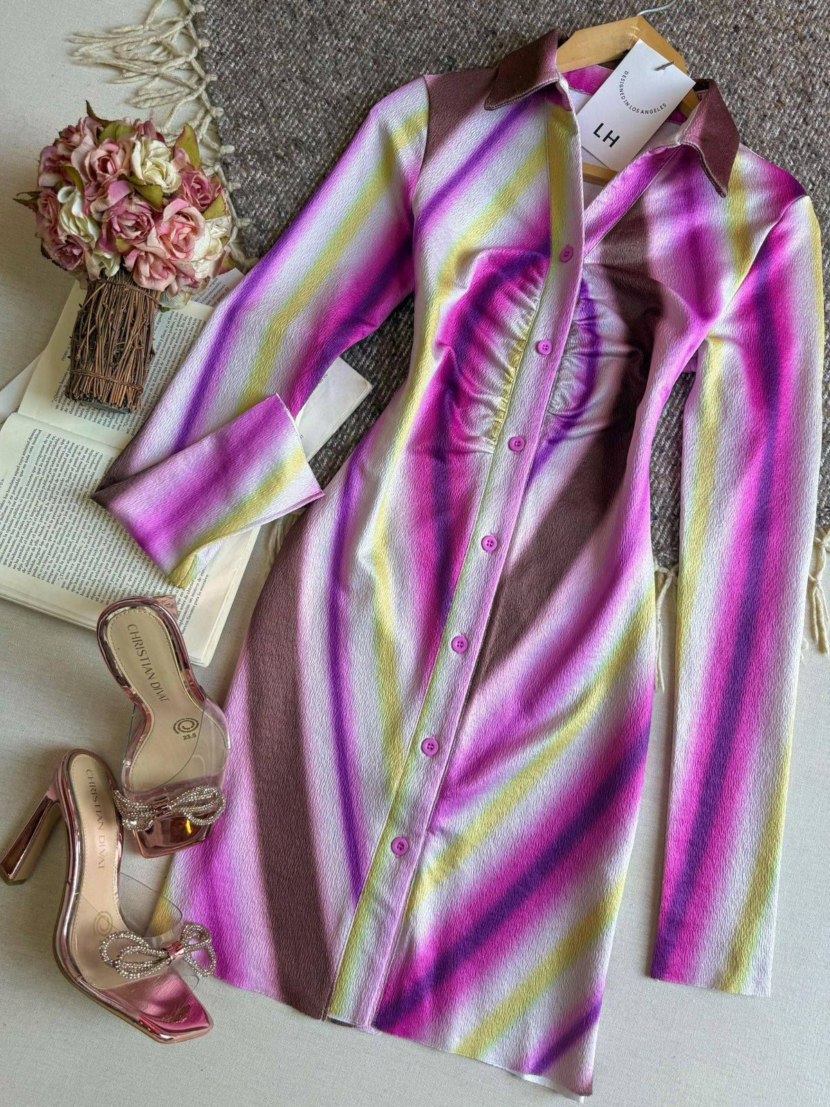 Vestido Morado Importación Premium Corto Manga Larga Psicodelico