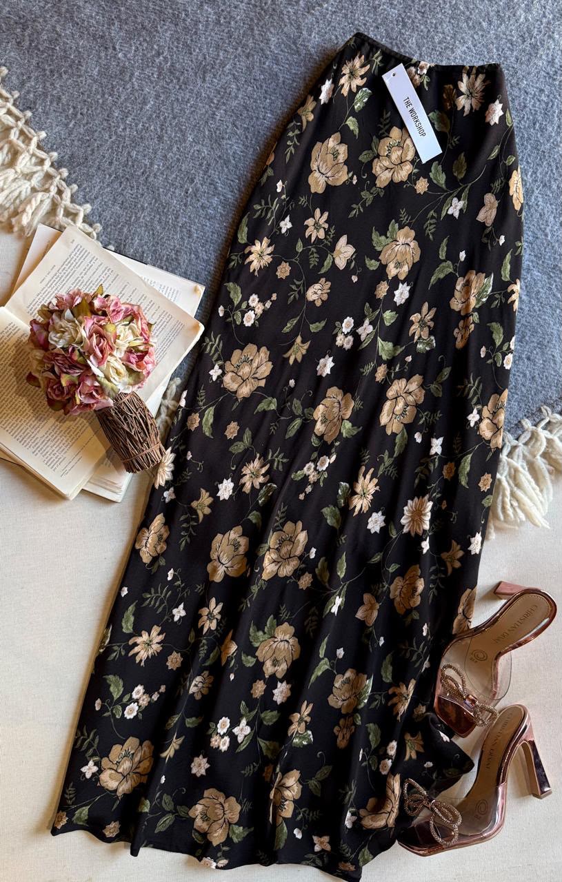 Falda Negro The Workshop Largo Flores Cafes y Blancas 