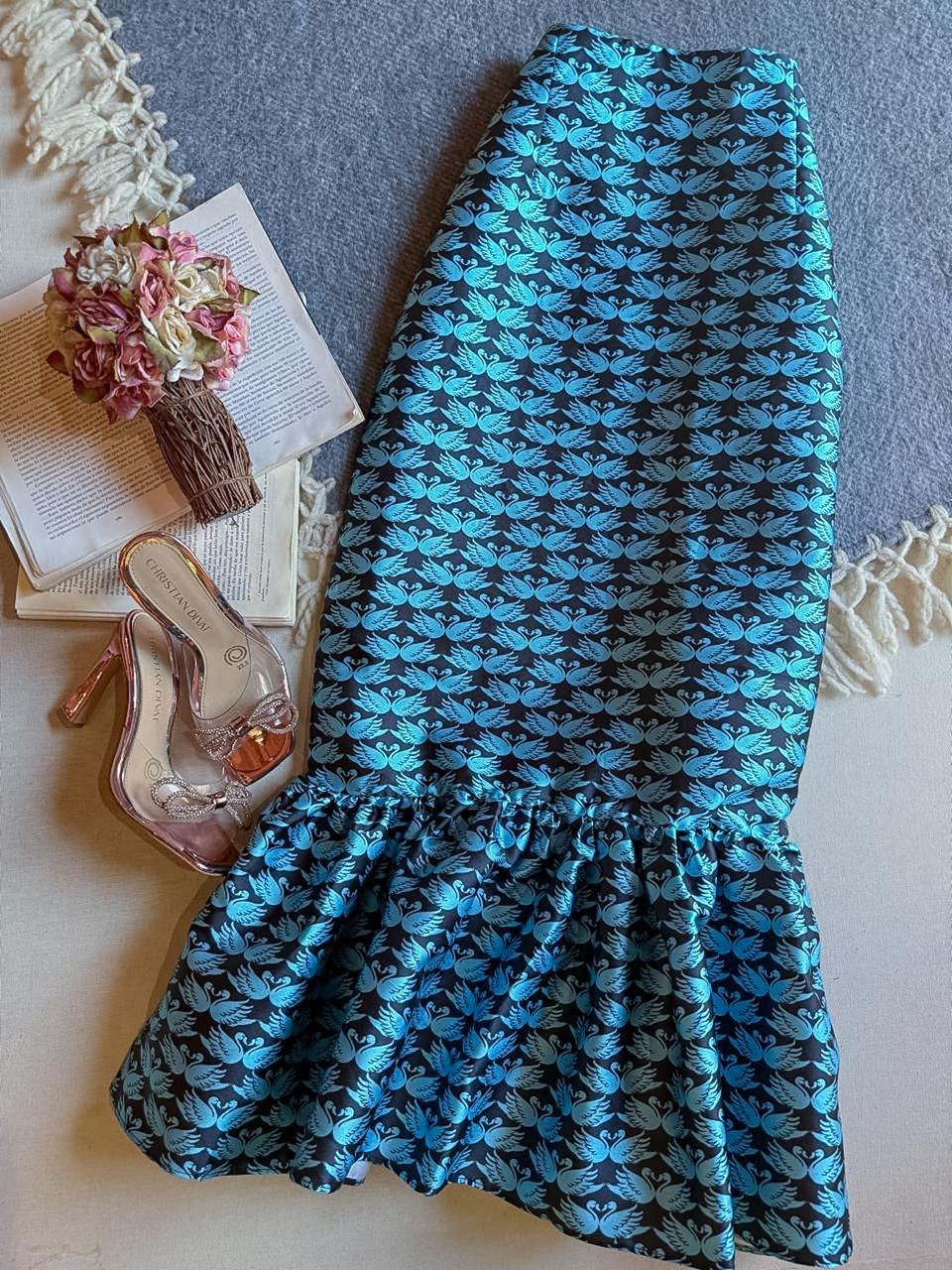 Falda Negro INA Midi Con Cisnes Verdes Tipo Sirena