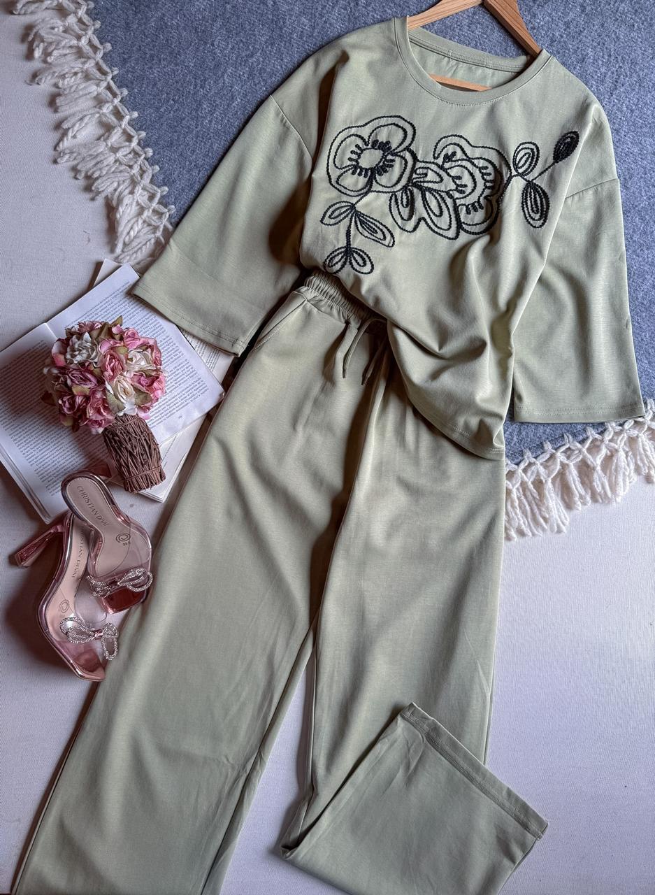 Conjunto Pantalon Verde Importación Premium Largo Manga 3/4 