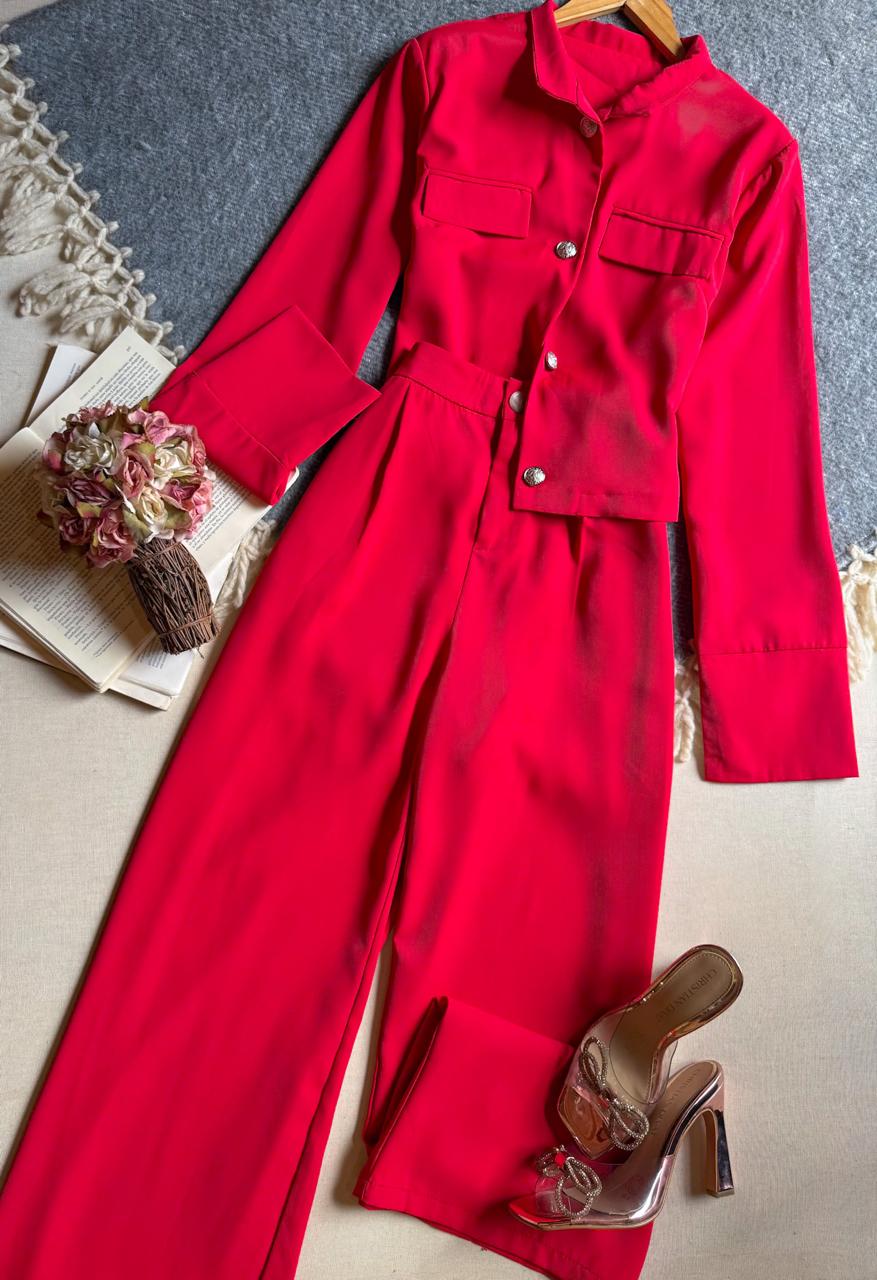 Conjunto Pantalon Rojo Importación Premium Largo Manga Larga Camisera Con Bolsas