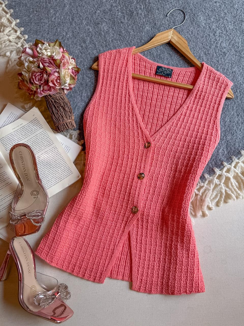 Blusa Salmon Milk And Honey Largo Sin Manga Botones 