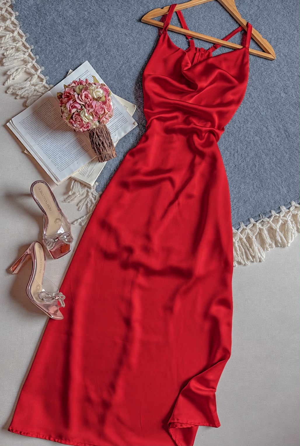 Vestido Rojo ZISSACHAR Midi Tirantes Semi Suelto Satinado