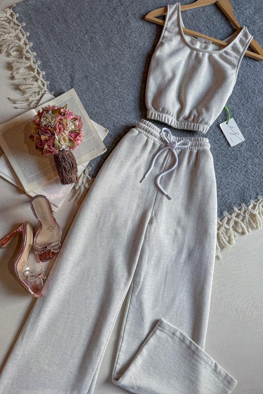 Conjunto Pantalon Beige elle grey Largo Tirantes Crop