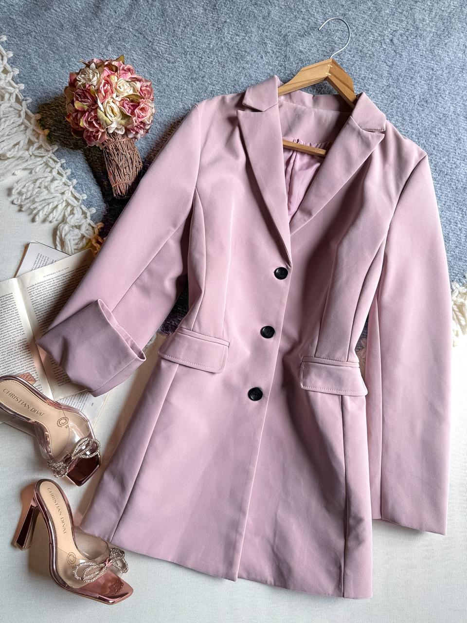 Blazer Rosa Importacion Premium Largo Manga Larga Botones Negros