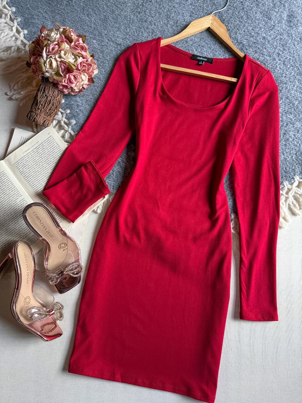 Vestido Rojo Ambiance Corto Manga Larga  Tela Suave