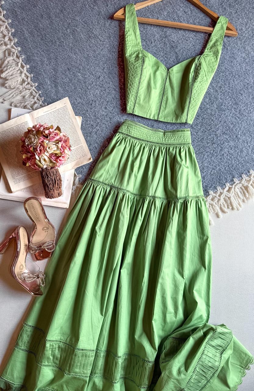 Conjunto Falda Verde Chicways Largo Tirantes Con Hoyitos