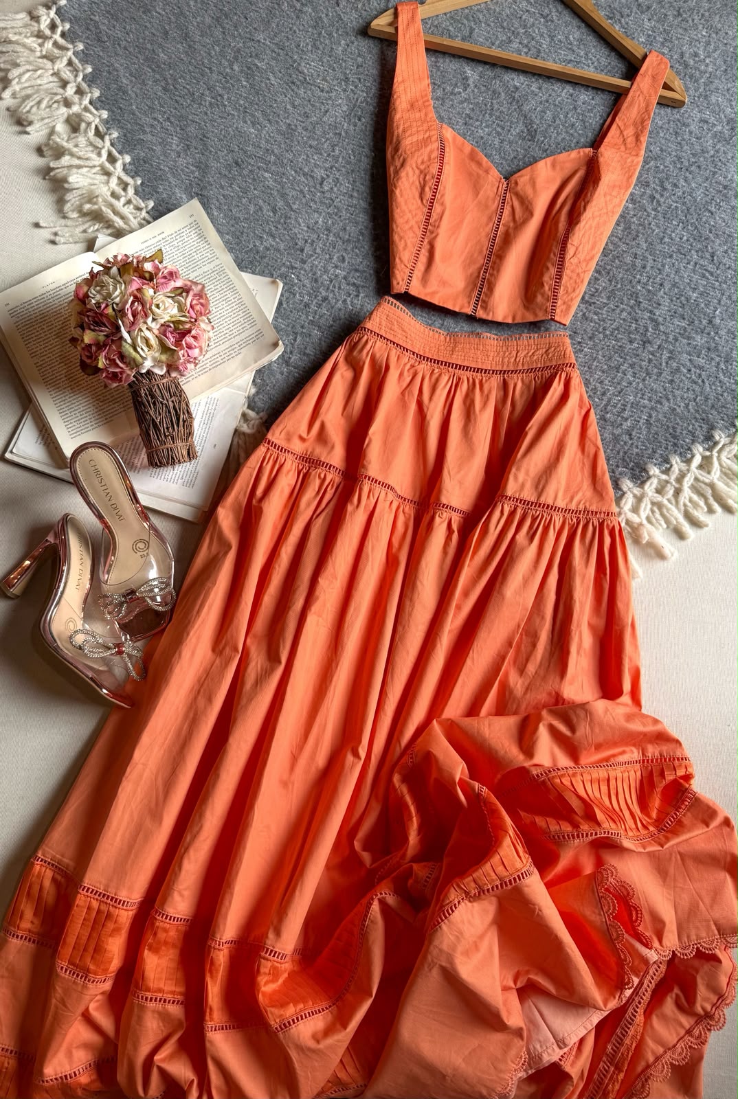 Conjunto Falda Naranja Chicways Largo Tirantes 