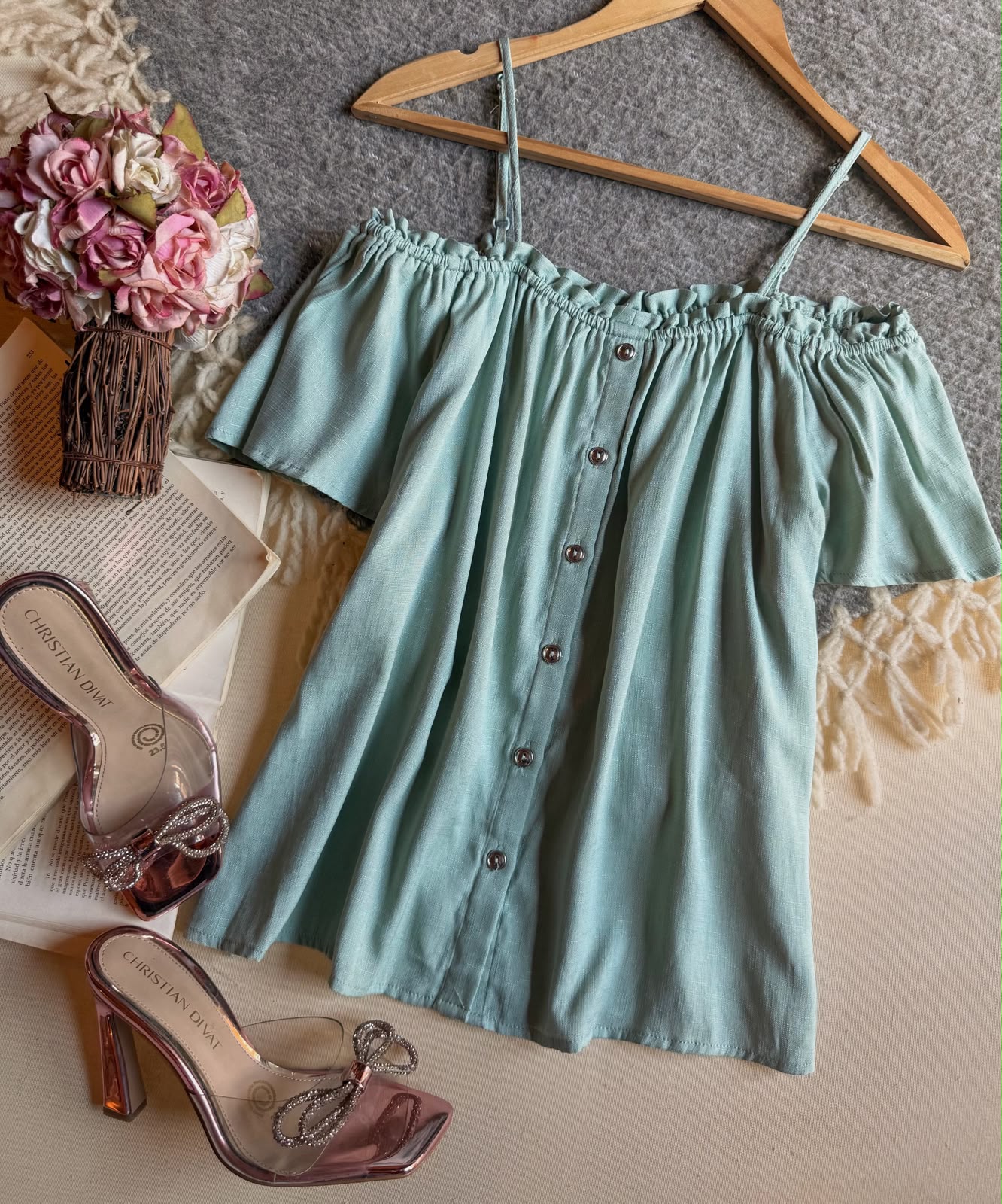 Blusa Verde Papermoon Largo Campesino Y Tirantes 