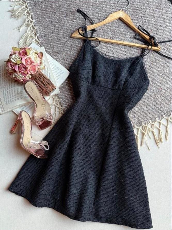 Vestido Negro Importación Premium Corto Tirantes Amarrables 