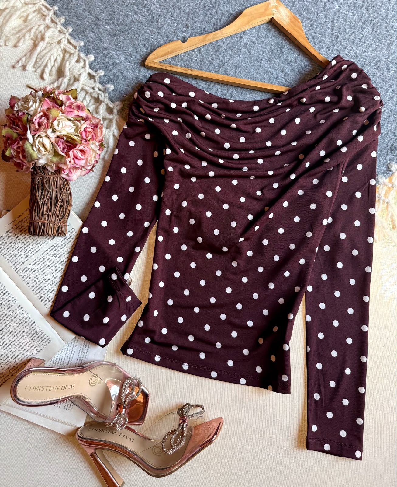 Blusa Tinto Active Usa Largo Manga Larga Con Lunares