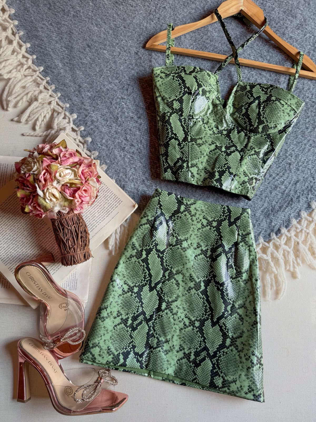 Conjunto Falda Verde Love Armony Corto Tirantes Animal Print