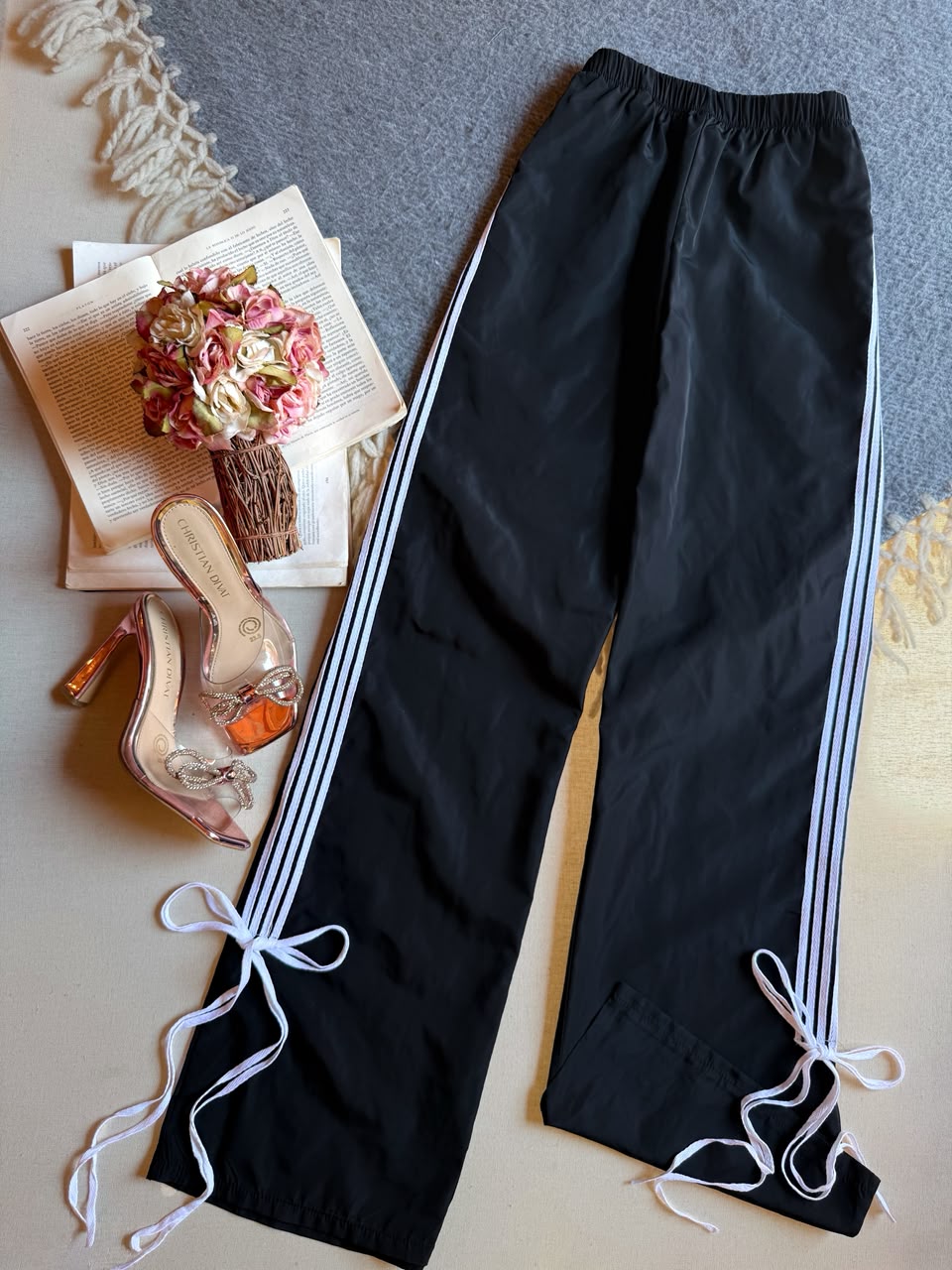 Pantalon Negro Importación Premium Largo Tiras Blancas Rompevientos