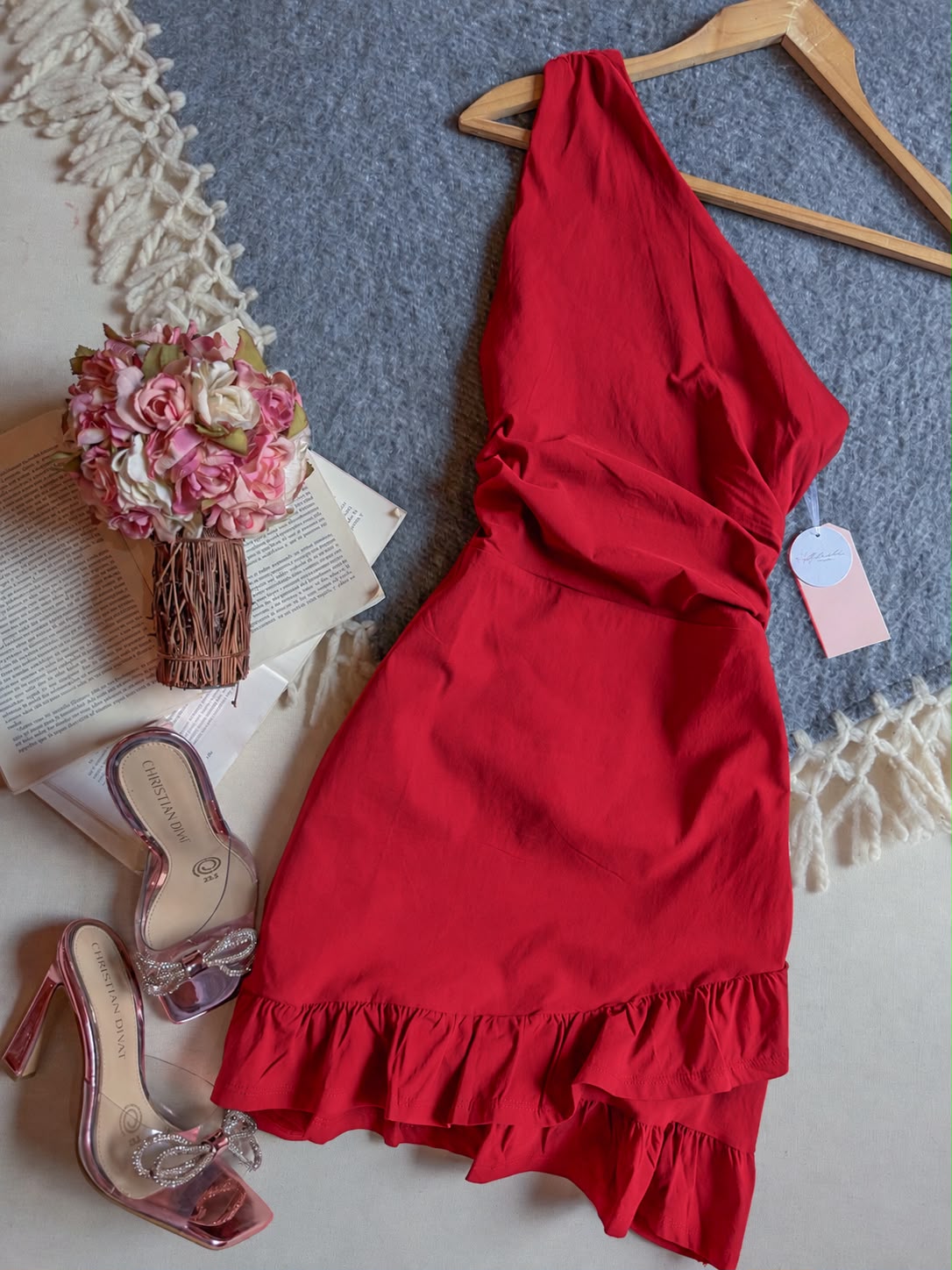 Vestido Rojo Blashe Corto Un Tirante Con Doble Capa