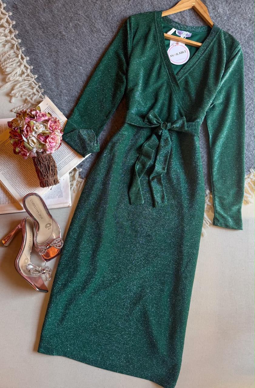 Vestido Verde Importación Premium Largo Manga Larga